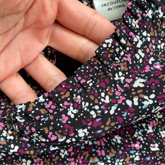 🌸 JACQUELINE DE YONG BOHO BLACK WHITE MULTI FLORAL MOCK NECK LONG SLEEVE DRESS! - Picture 9 of 12